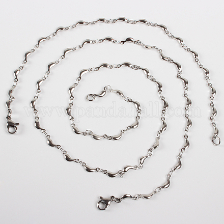 Magatama 304 Stainless Steel Chain Necklaces and Bracelets Sets STAS-P047-50P-1