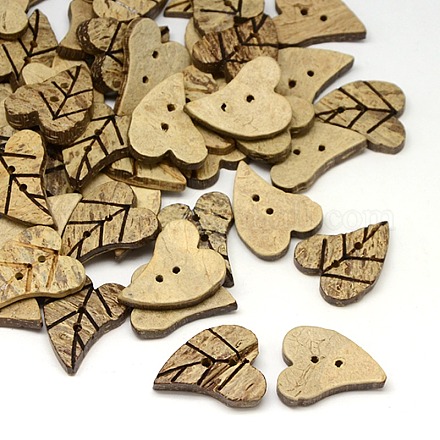 Carving Leaf Coconut Brown Coconut Buttons 2 Holes Sewing Buttons Scrapbooking BUTT-O001-02-1