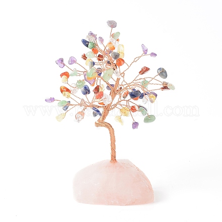 Natural Gemstone Money Tree with Natural Rose Quartz Base Display Decorations DJEW-G027-08RG-06-1