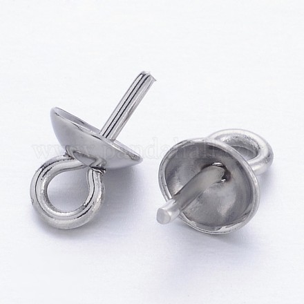 304 Stainless Steel Cup Pearl Bail Pin Pendants STAS-UK0005-01P-1