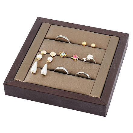 Bandejas de exhibición de anillo de dedo de madera cubierta de cuero de pu cepillado de 3 ranura ODIS-WH0034-10-1
