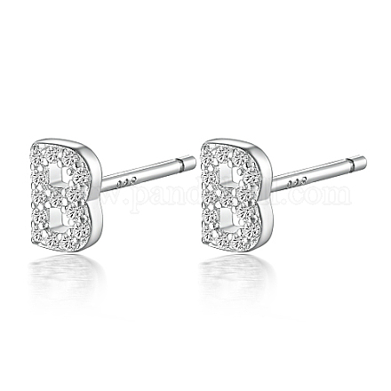 Rhodium Plated 925 Sterling Silver Initial Letter Stud Earrings HI8885-02-1