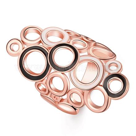 Hollow Real Rose Gold Plated Tin Alloy Enamel Wide Band Rings RJEW-BB00997-7A-1