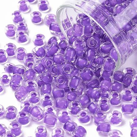 6/0 ガラスシードビーズ  透明インサイドカラー  丸い穴  ラウンド  青紫色  6/0  4~5x2.5~4.5mm  穴：1.2mm  約4500個/袋 SEED-A014-4mm-135B-1