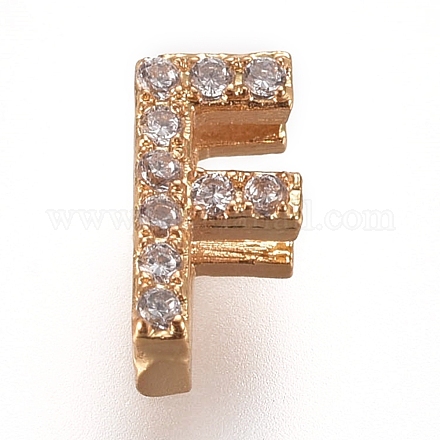Golden Plated Brass Micro Pave Cubic Zirconia Slide Charms ZIRC-L075-61F-G-1
