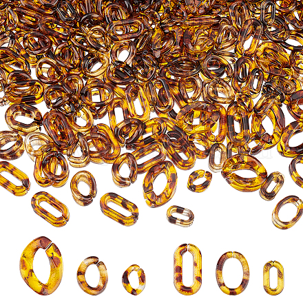DICOSMETIC 480Pcs 6 Style Acrylic Linking Ring Twist Quick Link Connectors Leopard Print Connector for Curb Chains Oval Open Link Ring for Chunky Acrylic Purse Strap Earring Necklace Jewelry Making OACR-DC0001-03-1