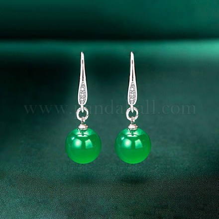 Round Imitation Jade Beads Dangle Earrings for Girl Women EJEW-BB46329-A-1