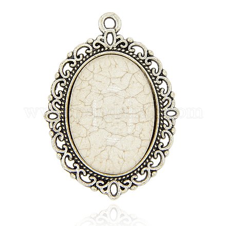 Antique Silver Plated Alloy Resin Pendants PALLOY-J069-10AS-1