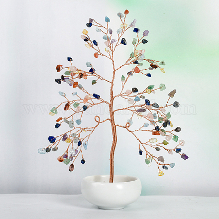 Ungefärbte natürliche Edelsteinsplitter als Baum des Lebens als Dekoration TREE-PW0001-23E-1