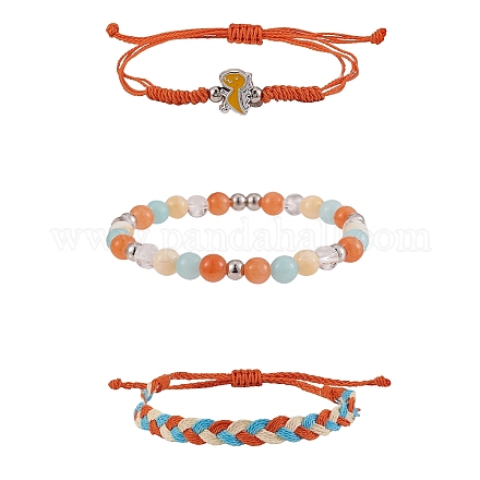 Набор браслетов с плетеным шнуром из вощеной полиэфирной нити BJEW-SW00032-04-1