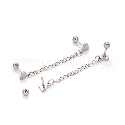304 Stainless Steel heart Barbell Cartilage Earrings EJEW-I196-15B-1