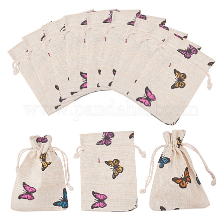 ポリコットン（ポリエステルコットン）パッキングポーチ巾着袋  印刷された蝶と  小麦  14x10cm X-ABAG-T004-10x14-03-1