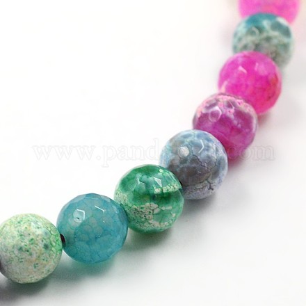 Dyed Natural Fire Agate Faceted Round Bead Strands G-O038-19F-1