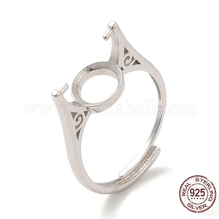 Adjustable Rhodium Plated 925 Sterling Silver Ring Components STER-I016-006P-1