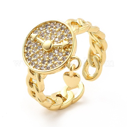 Clear Cubic Zirconia Watch with Heart Charm Open Cuff Ring KK-H439-04G-1