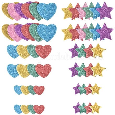 Nbeads 172 pz adesivi in carta colorata con glitter a forma di stella / cuore DIY-NB0002-59-1