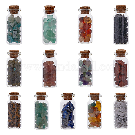 Globleland 13 個 13 スタイル透明ガラスウィッシングボトル装飾  内部に天然宝石のドリフトチップが入っています  家の装飾用  21.7x51.5~53.5mm  1個/スタイル AJEW-GL0001-81-1