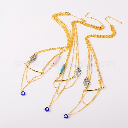 Модные латунные многоуровневого ожерелья NJEW-JN00881-1
