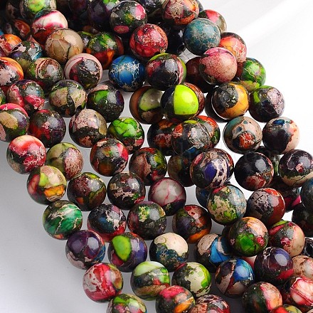 Hilos de perlas redondas de jaspe imperial natural teñido X-G-M274-06-10mm-1