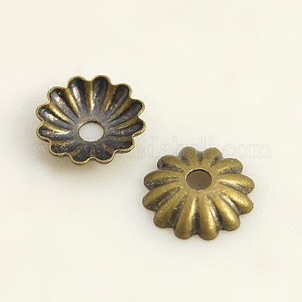 Antique Bronze Flower Brass Bead End Caps for Jewelry Making X-J0K6E-NFAB-1
