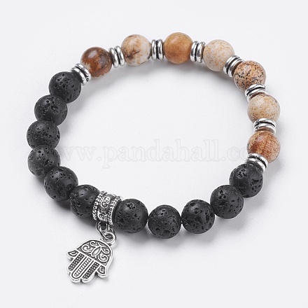 Natural Lava Rock Beads Charm Bracelets BJEW-O161-33-1