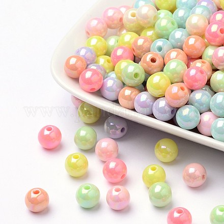 AB Color Plated Acrylic Round Beads X-SACR-Q109-8mm-M-1