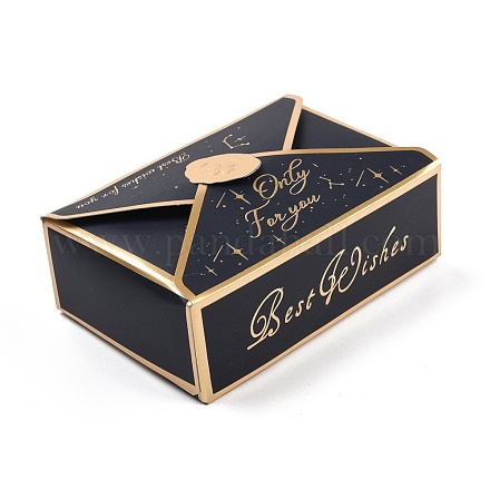折り畳み式の創造的な紙箱  ウェディング記念品ボックス  賛成ボックス  封筒の形の紙のギフトボックス  長方形  ブラック  7.1x10.5x3.5cm CON-WH0083-23C-1