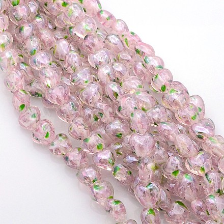 Pearlized Handmade Inner Flower Lampwork Heart Beads Strands LAMP-L024-02E-1