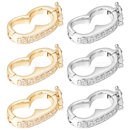 Sunnyclue 1 boîte 6 pièces fermoirs de collier en couches fermoir de superposition de bracelet fermoirs de perles d'arachide strass colliers bracelets connecteur à plusieurs brins pour la fabrication de bijoux femmes bricolage artisanat argent or FIND-SC0003-98-1