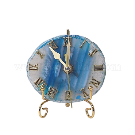樹脂時計飾り  内側に瑪瑙のスライスと金属製のホルダー付き  デスクホーム風水装飾用  ディープスカイブルー  100~120mm PW-WG34550-03-1