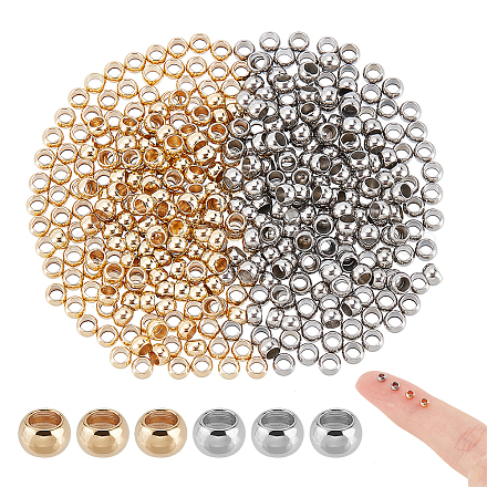 UNICRAFTALE About 400pcs 2 Colors 304 Stainless Steel Spacer Beads Smooth Loose Rondelle Beads Stopper Beads Metal Crimp Bead for Necklace Bracelet Earring Making STAS-UN0039-11-1