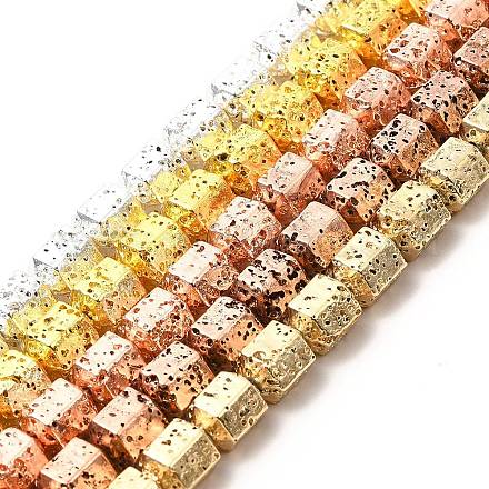 Electroplated Natural Lava Rock Beads Strands G-G984-09-1