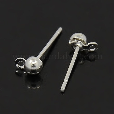 Silver Plated Half Ball Post Ear Stud Findings X-003YP3-FFS-1