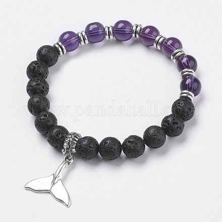 Natural Lava Rock Beads Charm Bracelets BJEW-O161-24-1