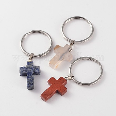 Croix 316 porte-clés en pierre mélangée en acier inoxydable chirurgical KEYC-JKC00063-1