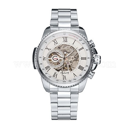 合金の腕時計ヘッド機械式時計  ステンレス製の時計バンド付き  ステンレス鋼色  220x20mm  ウォッチヘッド：51x52x14.5mm  ウオッチフェス：39mm WACH-L044-03B-1
