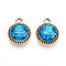 K5 Glass Pendants, Flat Round, Faceted, with Alloy Findings, Light Gold, Deep Sky Blue, 17~17.7x14x5.2~6mm, Hole: 2mm