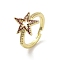 Brass Pave Cubic Zirconia Adjustable Rings, Star, Real 18K Gold Plated, Inner Diameter: 17.2mm