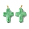 Handmade Lampwork with Brass Pendants, Cross, Dark Sea Green, 29.5x19.5x7.5mm, Hole: 3.5x4.5mm
