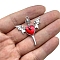 Tibetan Style Alloy Enamel Pendants, Sword with Heart Wing Charm, Antique Silver, Red, 39x37mm
