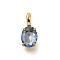 Ion Plating(IP) 304 Stainless Steel Rhinestone Pendants, Oval Charms, Real 14K Gold Plated, Sapphire, 14x6x4.5mm, Hole: 4.5x2.5mm