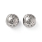 304 Stainless Steel Rhinestone European Beads, Round Large Hole Beads, Real 18K Gold Plated, Round with Letter, Letter E, 11x10mm, Hole: 4mm