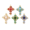 Natural Mixed Gemstone & Glass & Brass Beaded Pendants, Cross Charms, Golden, Mixed Dyed and Undyed, 33x26x8mm, Hole: 2.8mm
