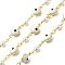 Brass Enamel Round Link Chains, with Imitation Pearl, Soldered, with Spool, Real 18K Gold Plated, 9.5x4mm