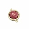 Natural Rhodonite Connector Charms, Half Round Links, with Golden Brass Findings and Cubic Zirconia, Faceted, 18x13x5mm