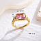 Rectangle 304 Stainless Steel Micro Pave Cubic Zirconia Finger Rings, Golden, Hot Pink, US Size 9(18.9mm)