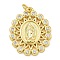 Virgin Mary Theme Rack Plating Brass Micro Pave Clear Cubic Zirconia Pendants, Long-Lasting Plated, Lead Free & Cadmium Free, Real 18K Gold Plated, Oval, Flat Round, 24x19.5x3mm, Hole: 3.5mm