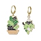 Alloy Enamel Hoop Earrings, with 304 Stainless Steel Leverback Earring Findings, Plant & Cat Shape, Golden, 40~41x18.5~19.5mm