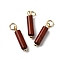 Natural Red Jasper Pendants, Column Charms with with 304 Stainless Steel Jump Rings, Golden, 18.5~19x4~4.5mm, Hole: 3.5mm