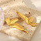 Fashionable Stainless Steel Leaf Hair Bobby Pin for Women, Real 18K Gold Plated, 62.3x28mm